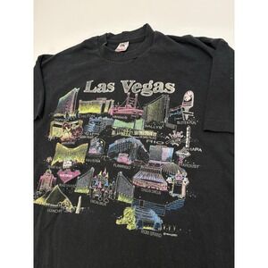 VTG 90s Fruit Of The Loom Las Vegas City Graphic Shirt Black Size XXL